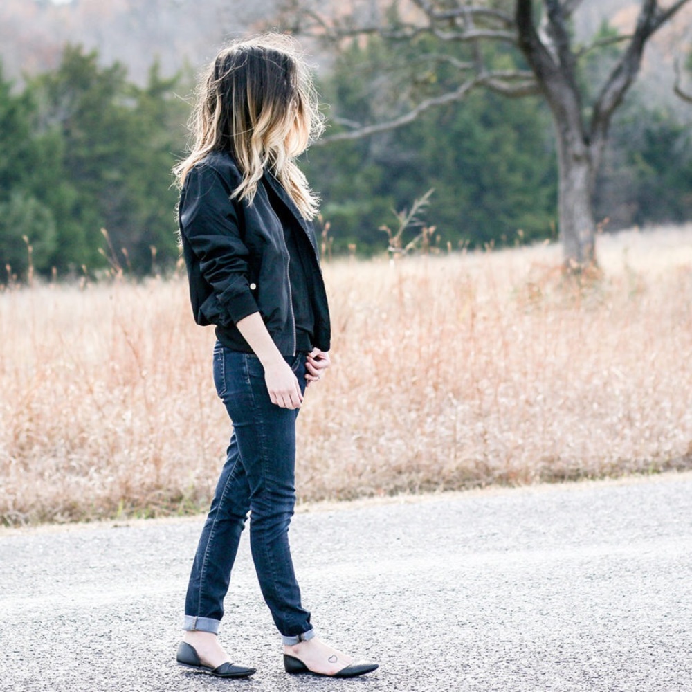 Black Lightweight Bomber Jacket with silver zipper